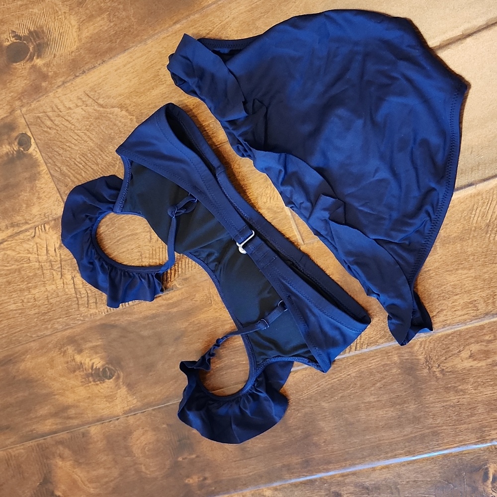 J. Crew Navy Ruffle Bikini Set - Picture 2 of 8